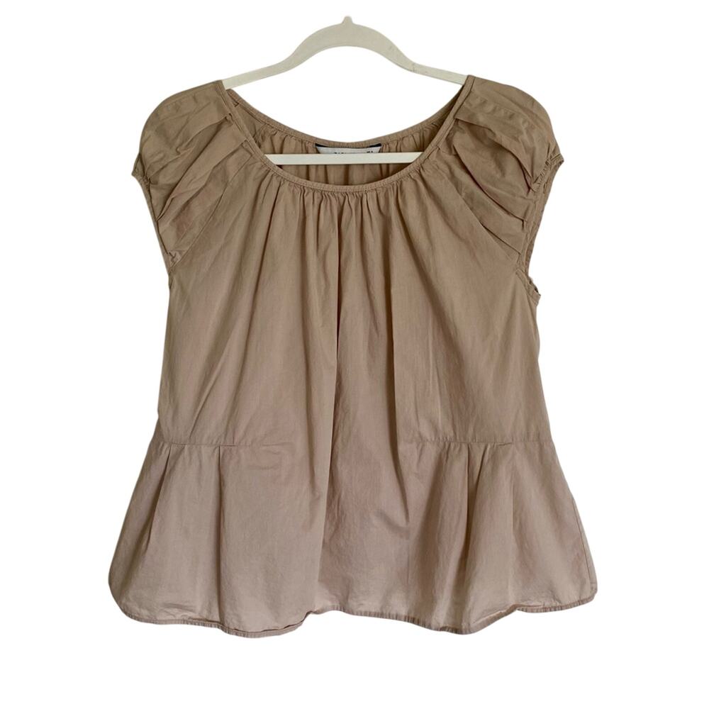 Zara Minimal Chic 100% Cotton Pleated Front Casual Utility Loose Fitted Blouse